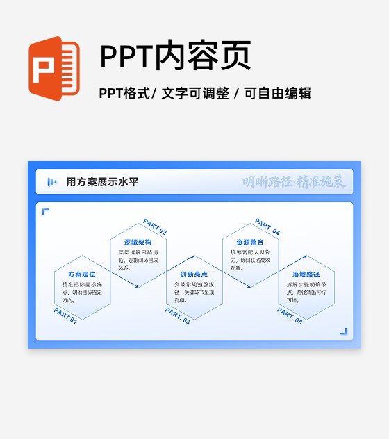 蓝色几何简约风述职竞聘流程PPT单页