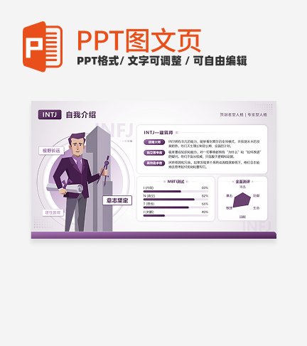 紫色几何图文INTJ建筑师自我介绍PPT单页
