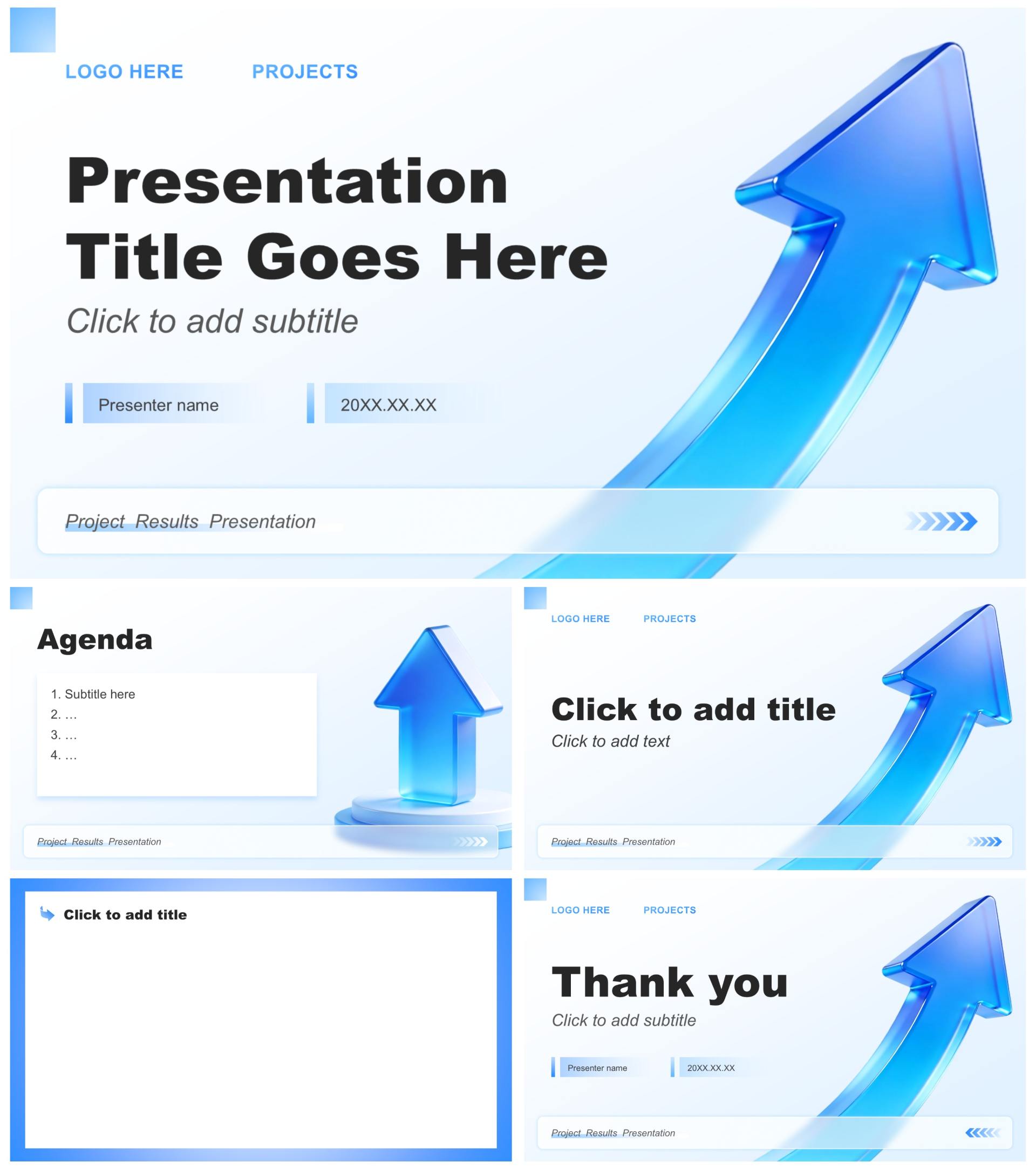 蓝色商务风项目成果展示汇报通用PPT主题模板