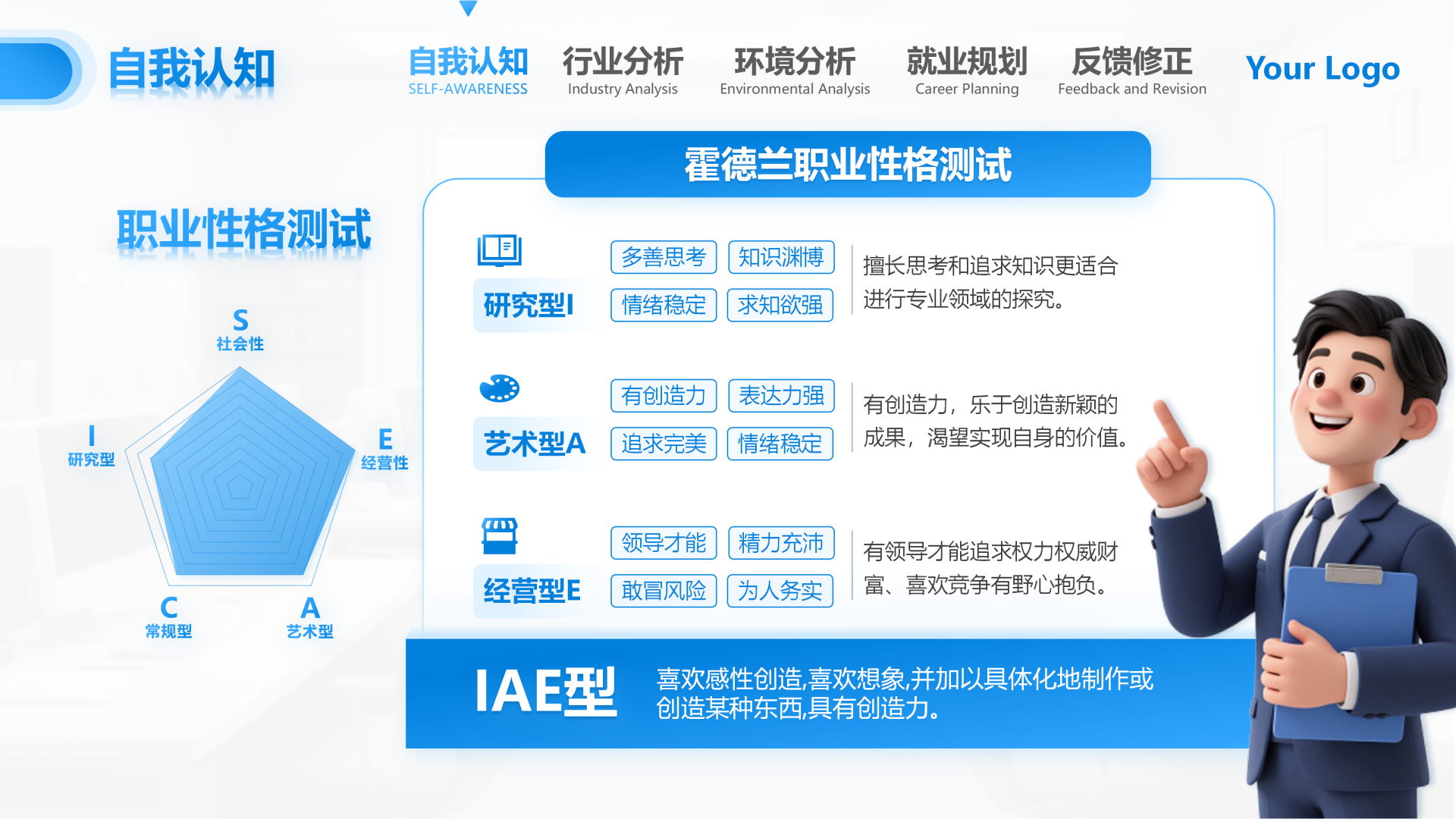蓝色简约渐变职业规划测试述职汇报PPT单页