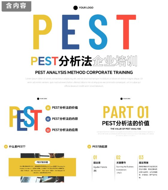 彩色极简PEST分析法企业培训PPT模板