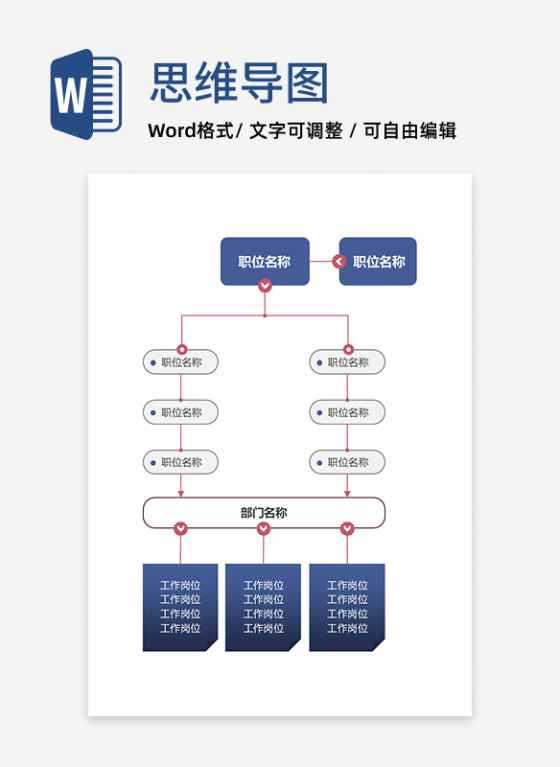 组织架构 - 蓝红流程化岗位架构 Word 模板