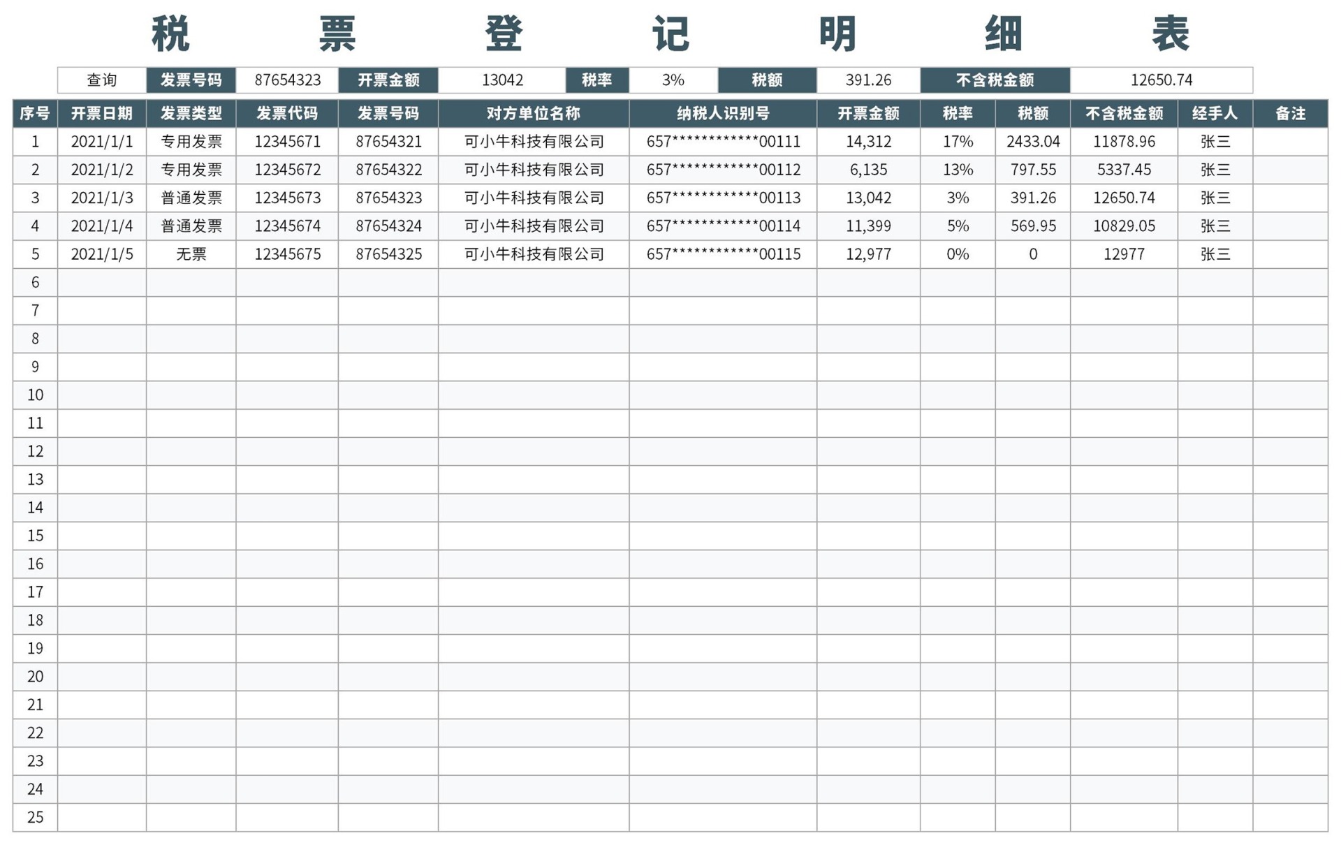 税票登记明细表
