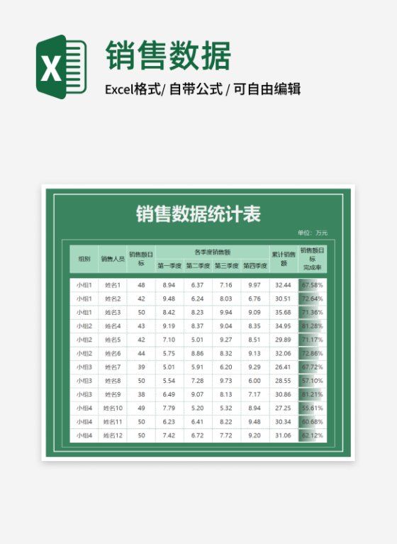 绿色小组年度销售数据统计表Excel模板