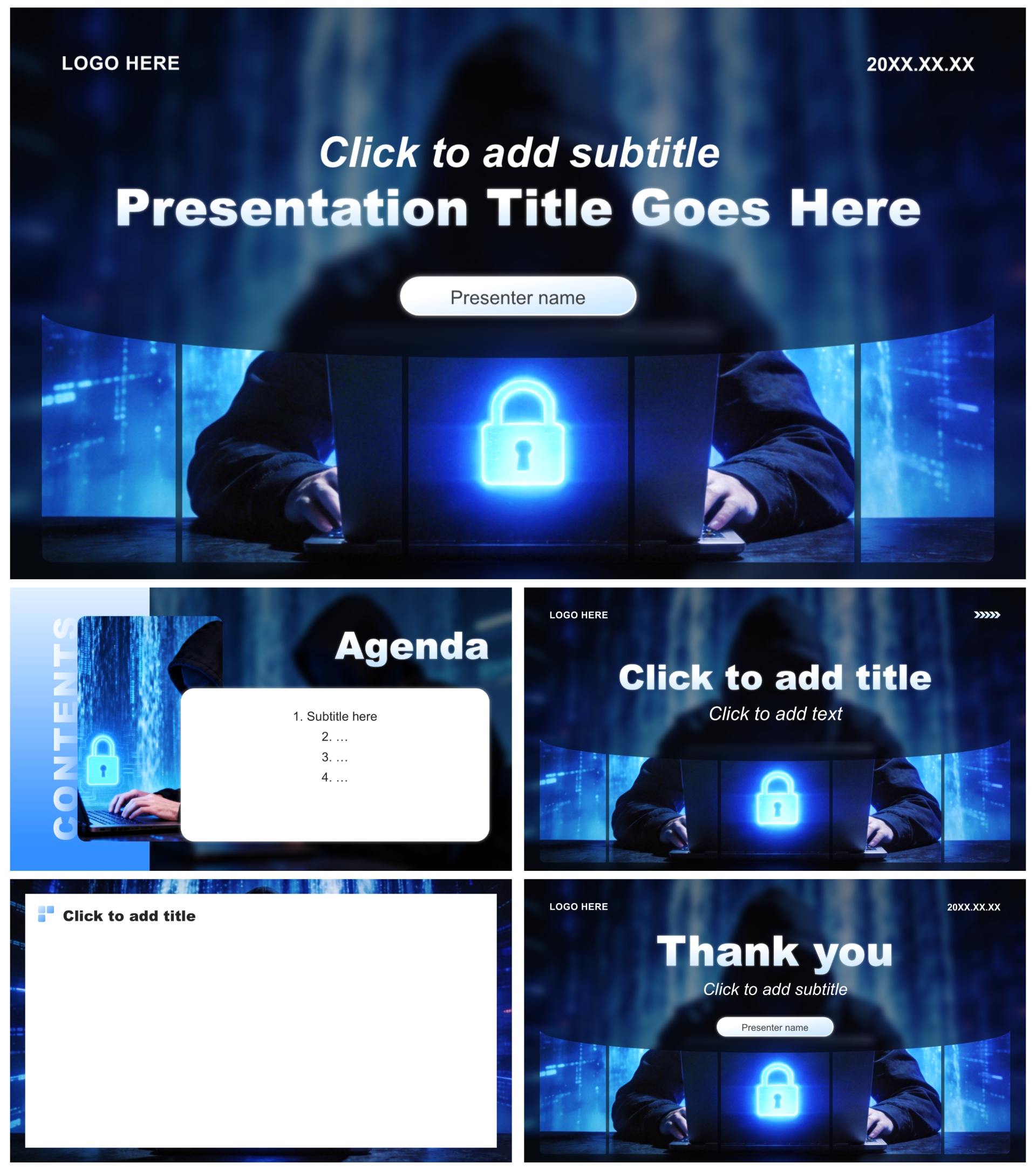 蓝色简约风校园网络安全科普教育PPT主题模板