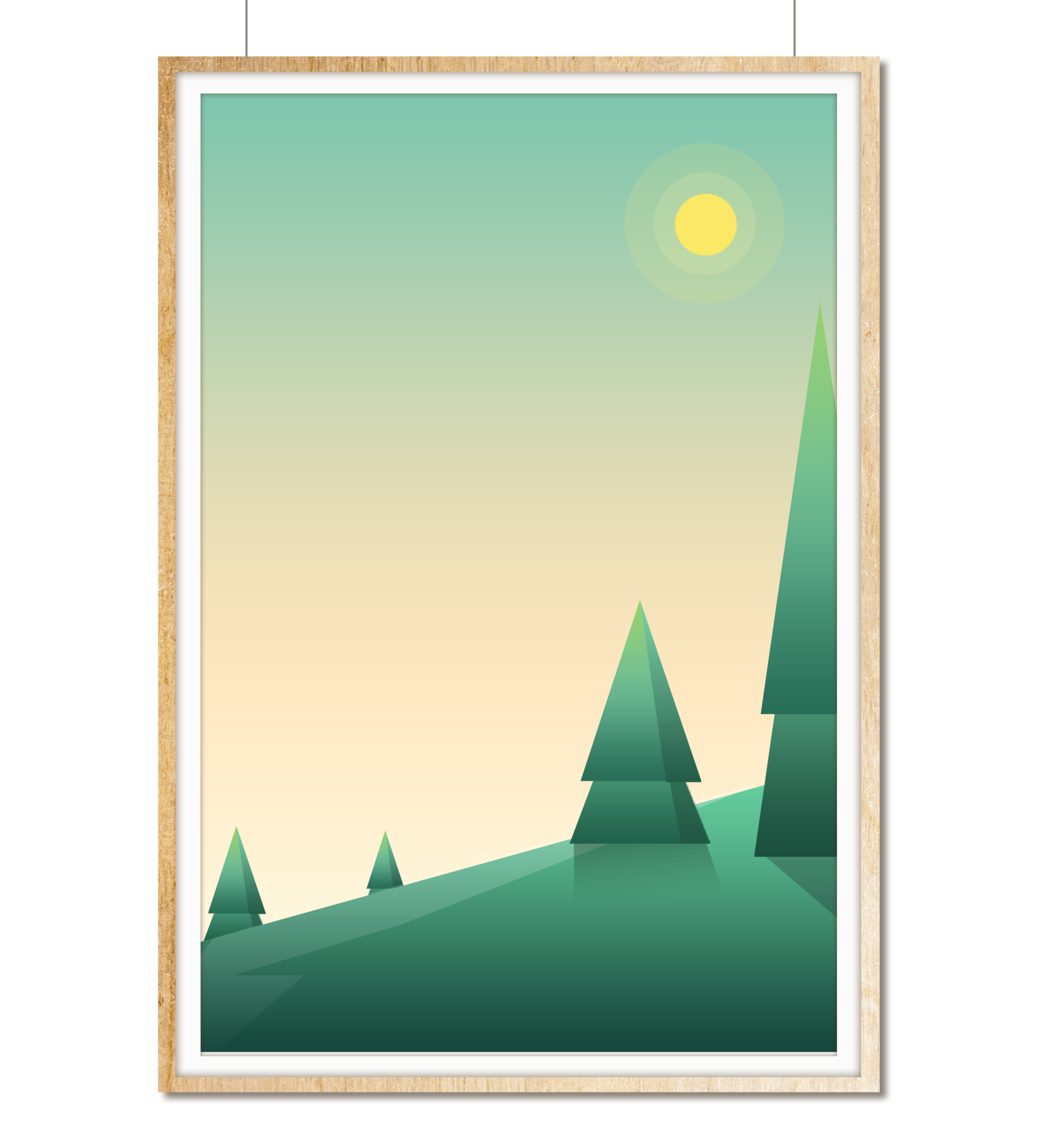 绿色扁平小清新日出插画壁纸