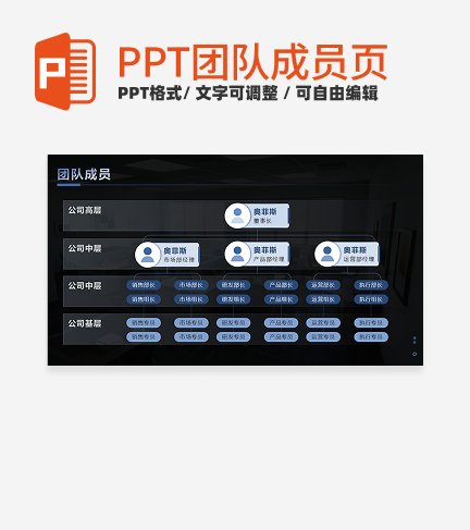 团队成员-蓝黑商务团队成员PPT单页
