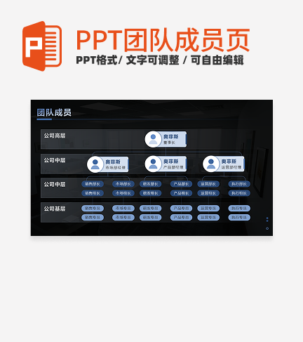 团队成员-蓝黑商务团队成员PPT单页