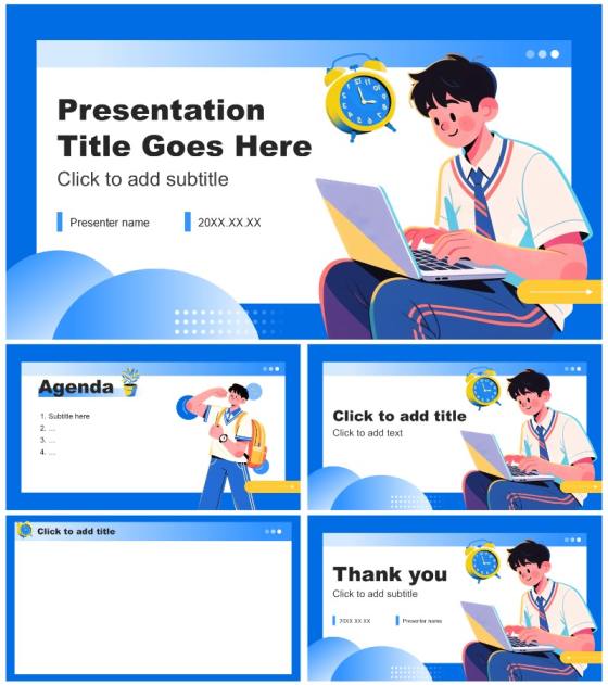 蓝黄色插画风大学班委竞选演讲自我介绍PPT主题模板