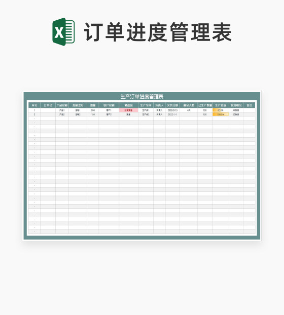 产品生产订单进度管理表Excel模板