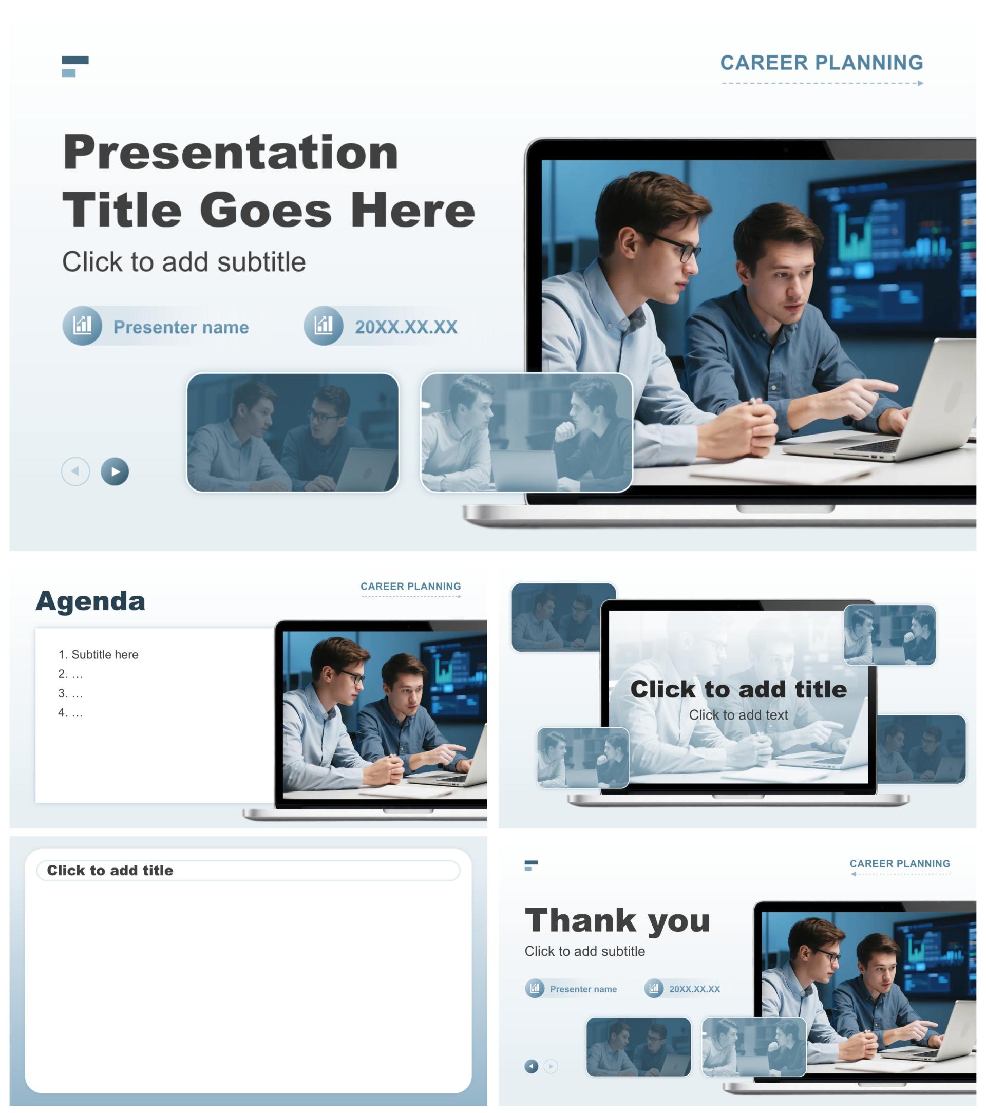 蓝灰色商务风大学生职业规划竞赛PPT主题模板
