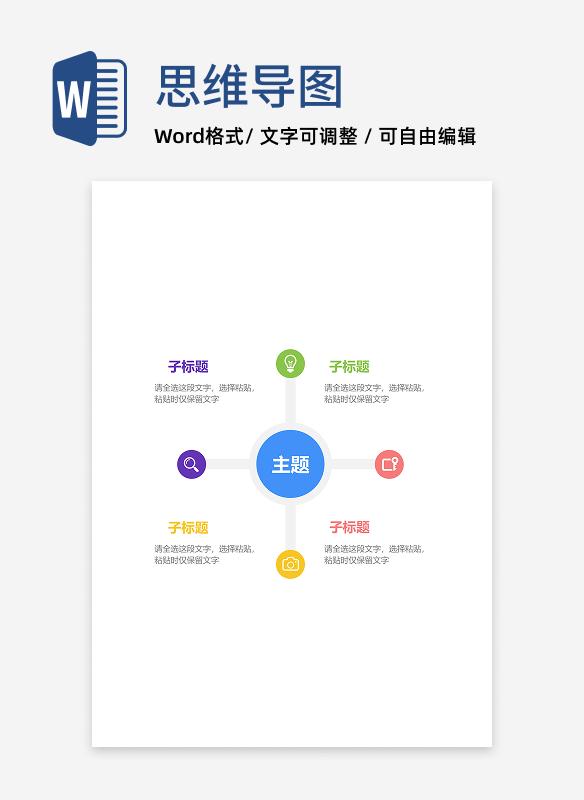思维导图-多彩圆形竖版树状导图