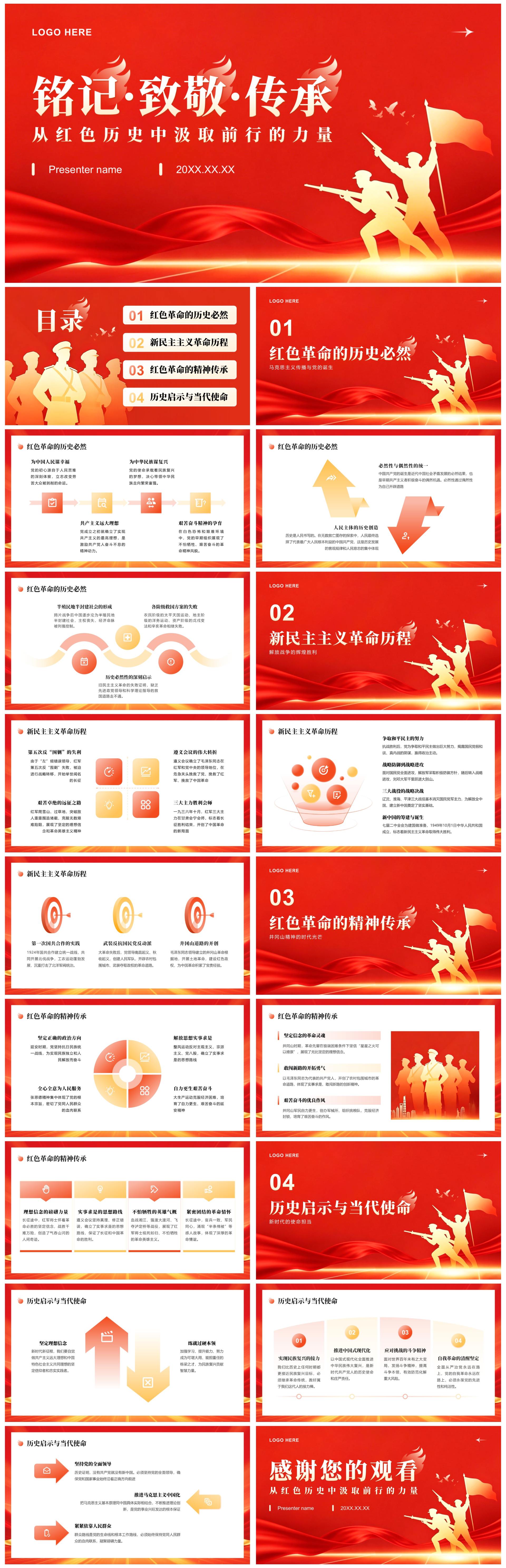 红色党政风革命精神党史教育通用课件PPT模板