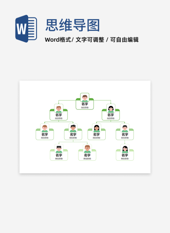 组织架构-绿色通用头像组织结构图word模板
