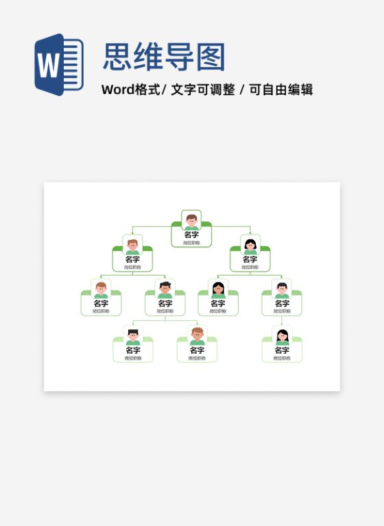 组织架构-绿色通用头像组织结构图word模板