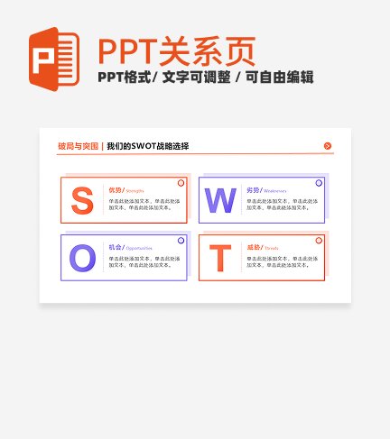 橙紫色几何4项矩阵SWOTPPT单页