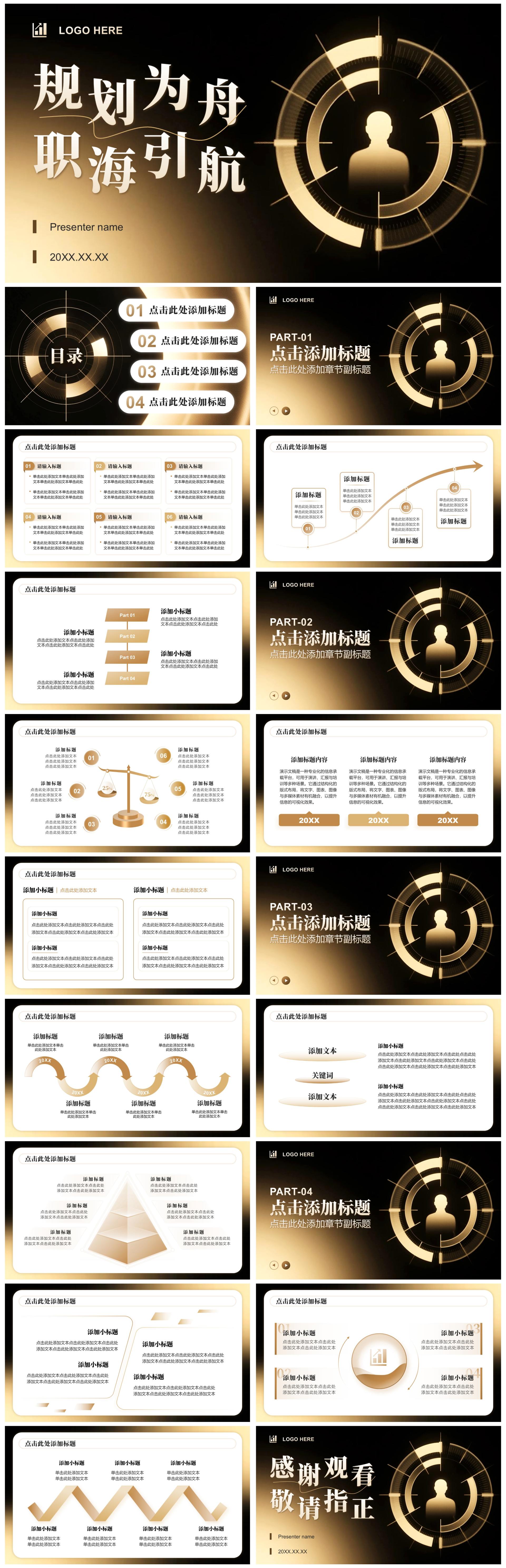 黑金色商务风大学生职业规划竞赛PPT模板