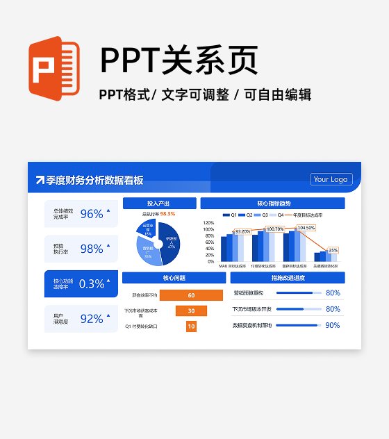 蓝橙色简约商务财务数据看板工作汇报PPT单页