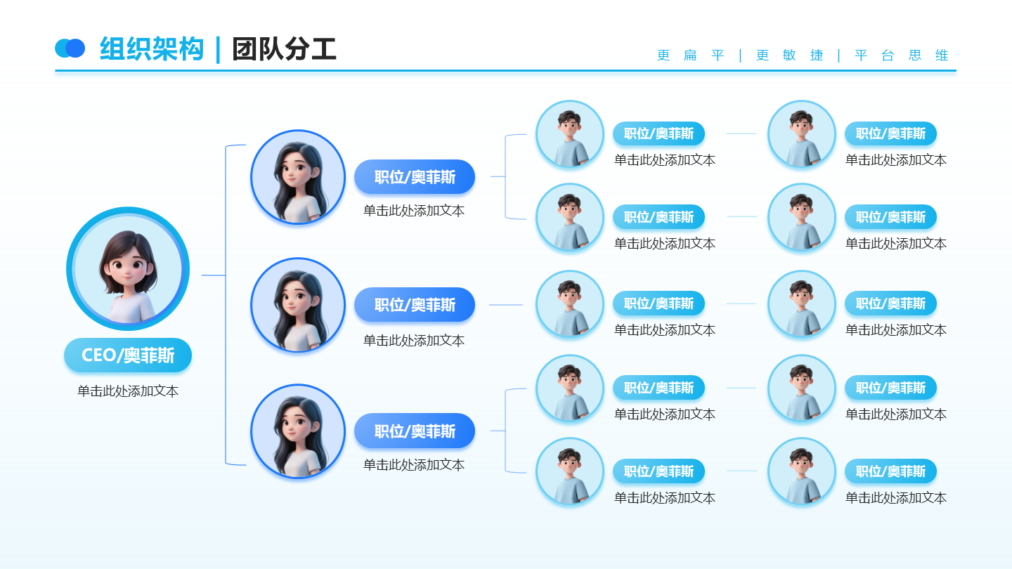 蓝紫色左右结构组织架构正文页PPT单页
