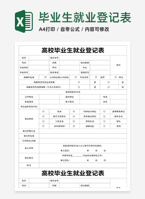 高校毕业生就业登记表excel模板