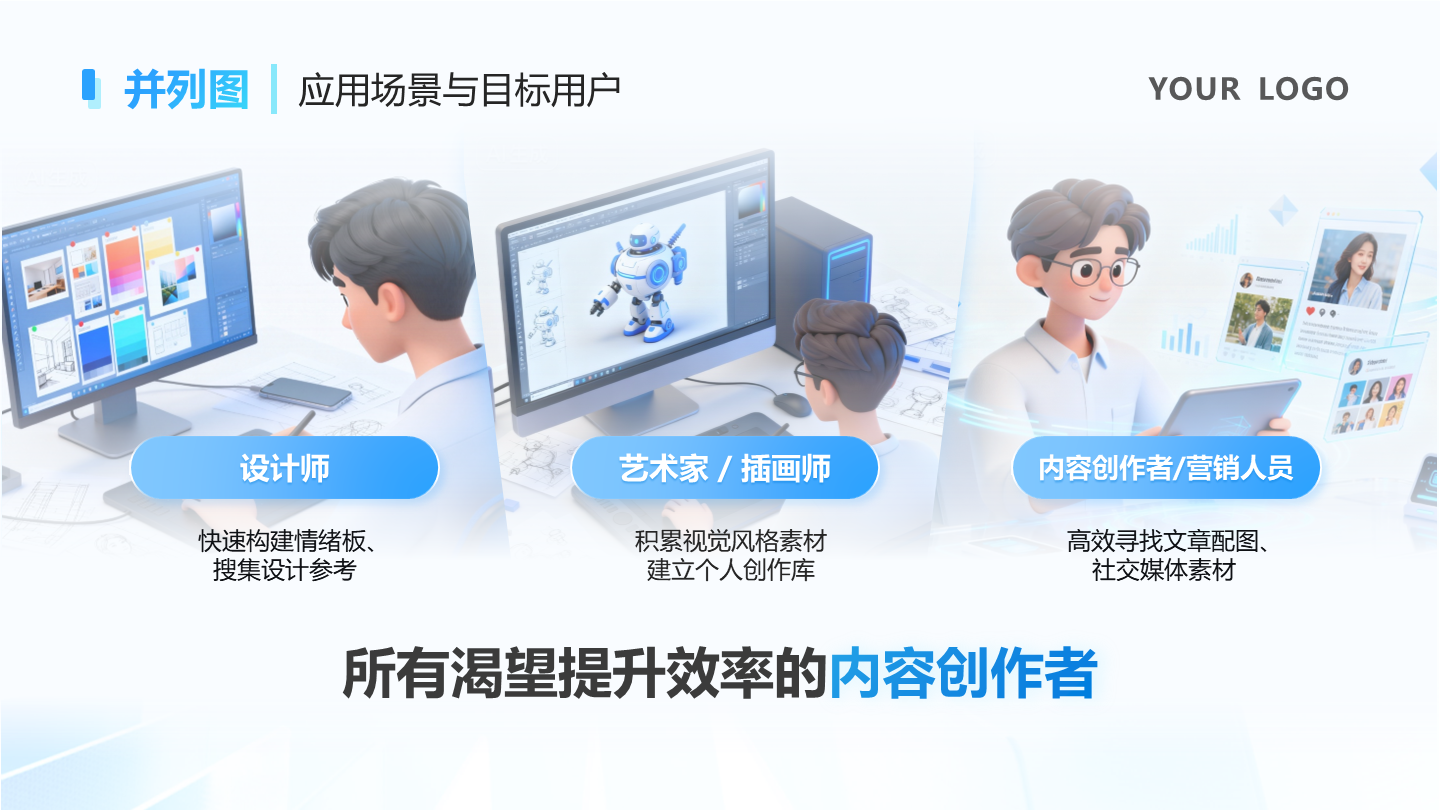 并列图-科技风互联网AI产品介绍总结汇报PPT单页