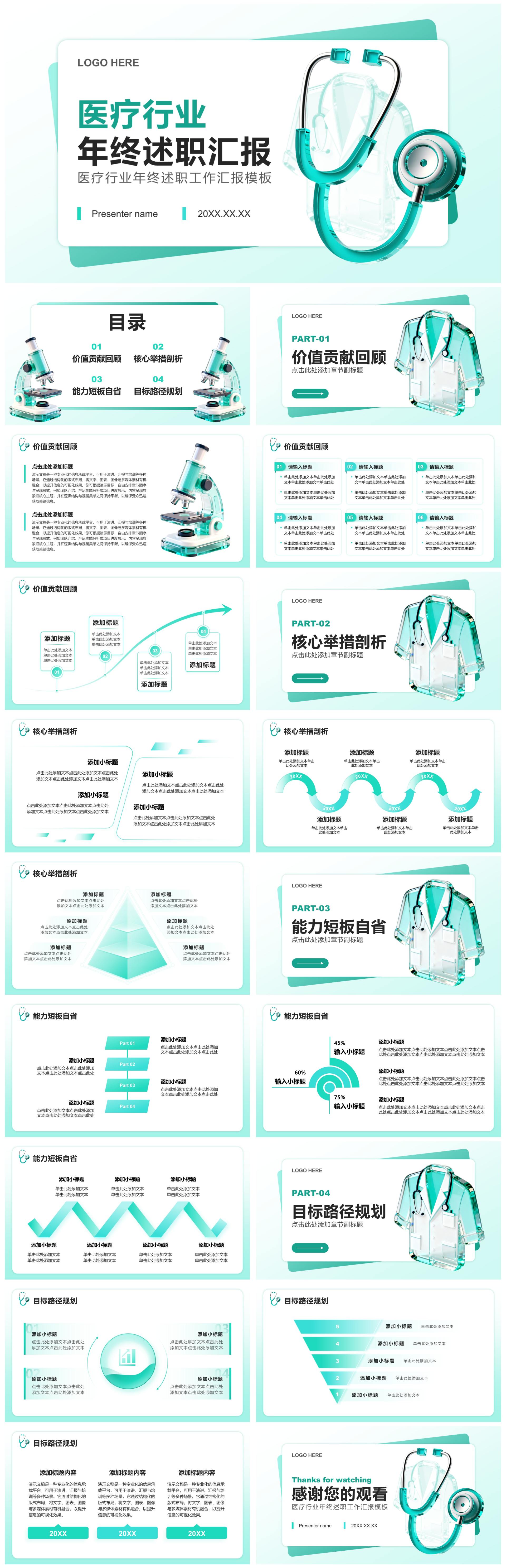 绿色简约风医疗行业年终工作述职汇报PPT模板