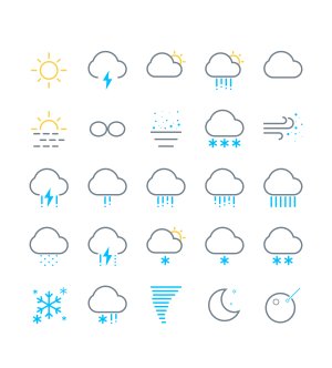 蓝色线性天气图标icon