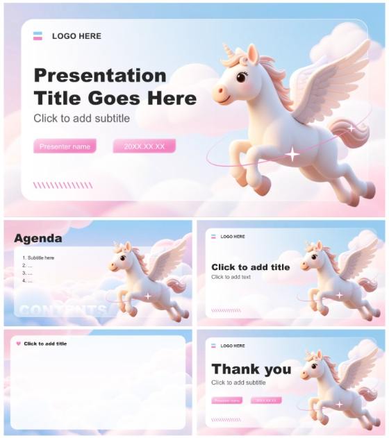 粉蓝色小清新风马年春节活动策划PPT主题模板