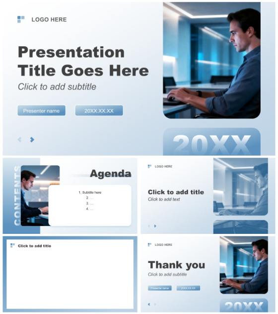 蓝灰色商务风年度规划汇报PPT主题模板