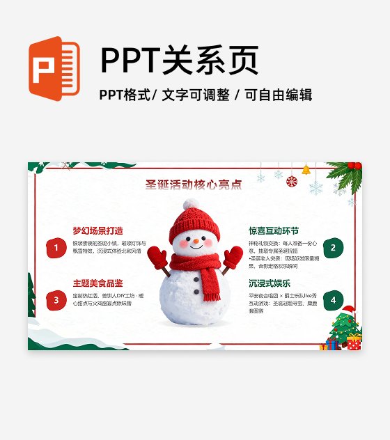 白色卡通风插画圣诞节主题班会活动亮点PPT单页