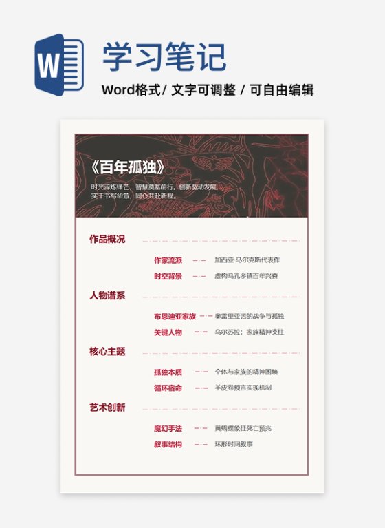 学习笔记-《百年孤独》灰色简约word模板