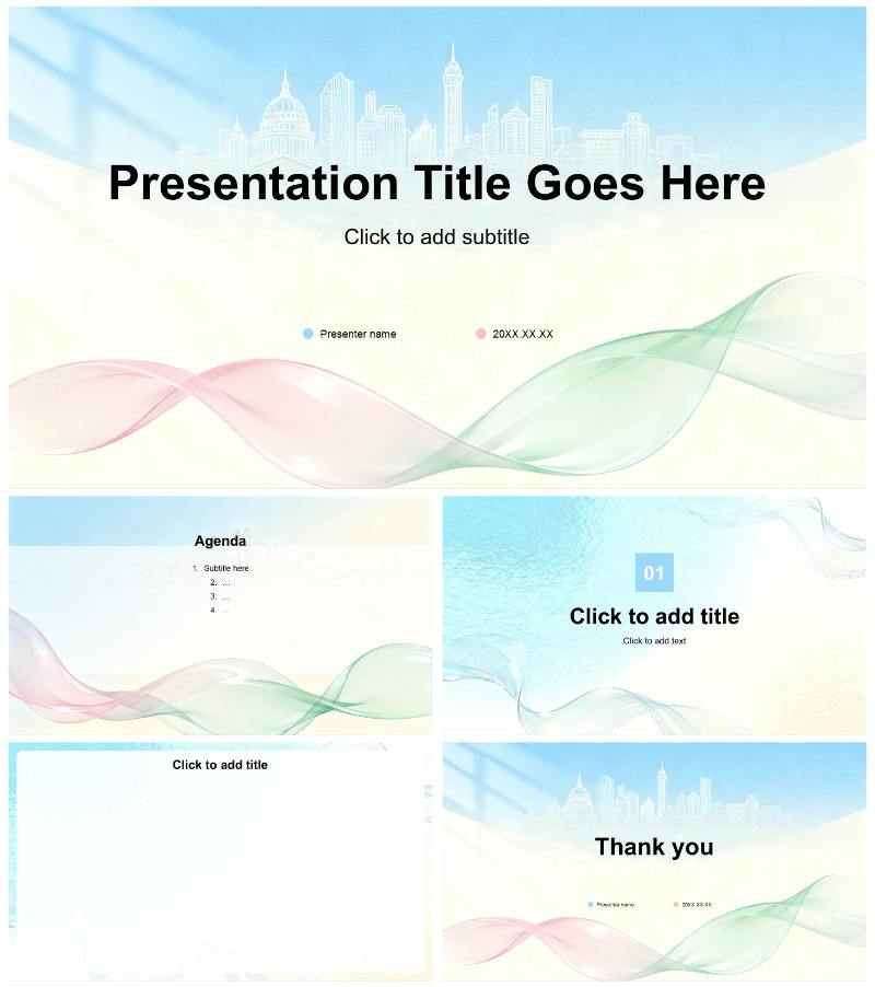 彩色水彩简约小清新风学术汇报总结PPT主题模板