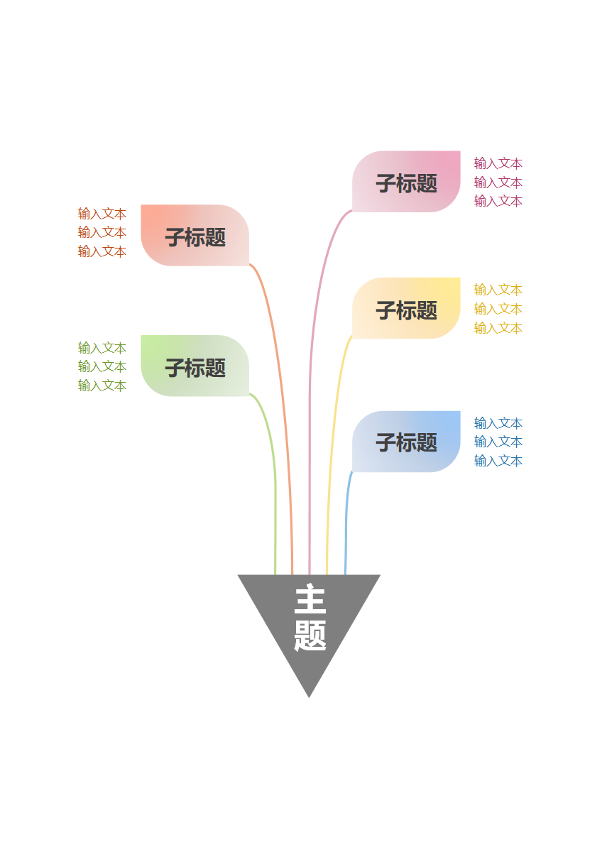 思维导图-彩色线条叶子竖版思维导图