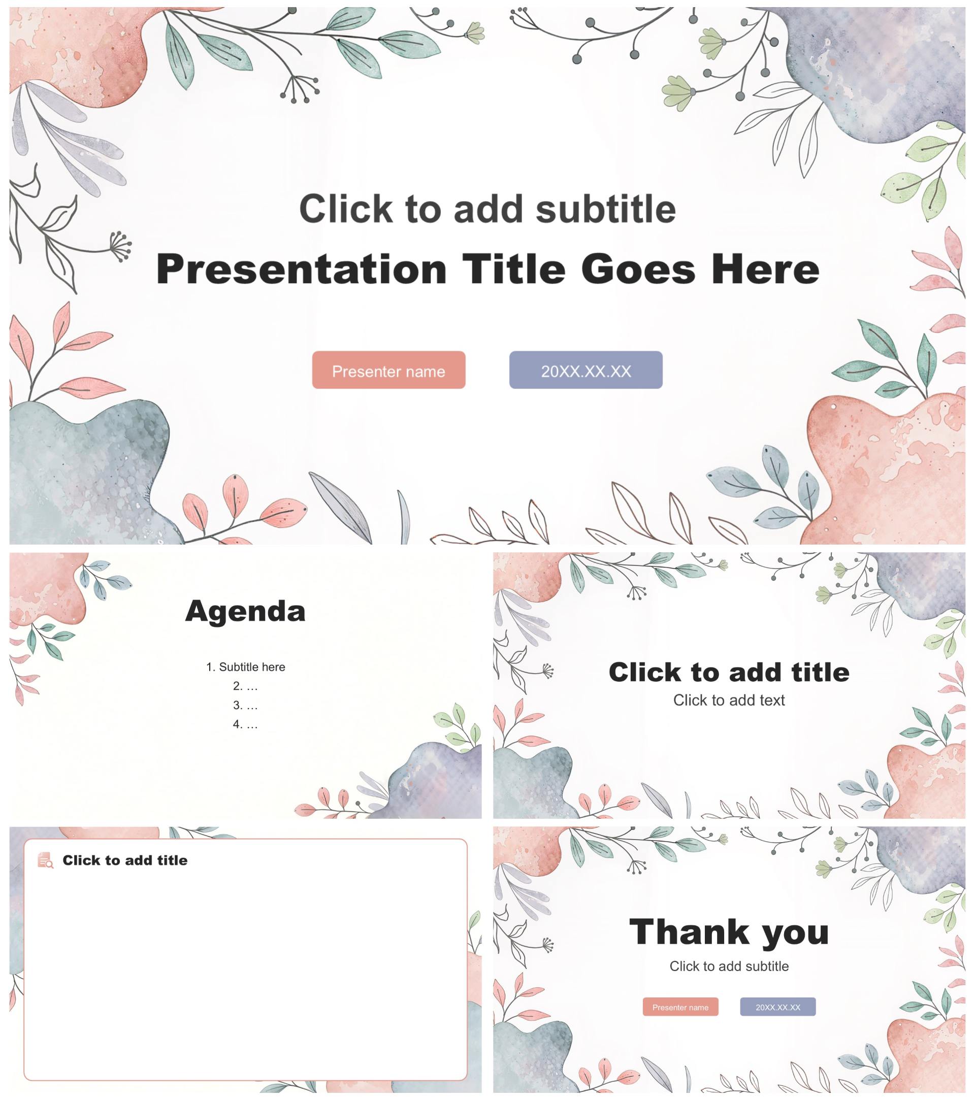 彩色花卉小清新风英语竞赛答辩汇报PPT主题模板
