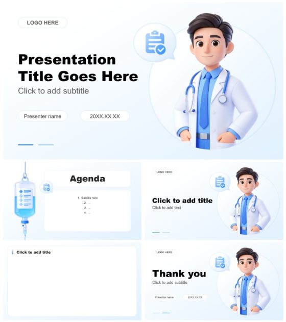 蓝色3D风医疗临床汇报科室总结PPT主题模板