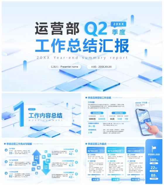 蓝色科技风商务运营工作总结汇报PPT模板