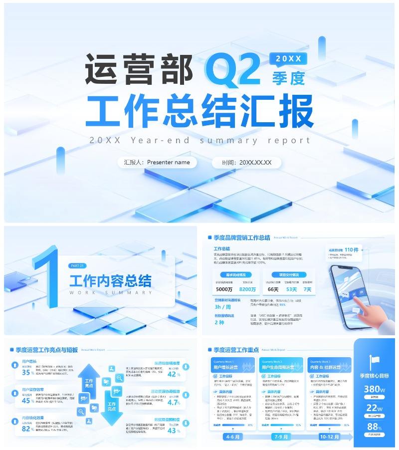 蓝色科技风商务运营工作总结汇报PPT模板