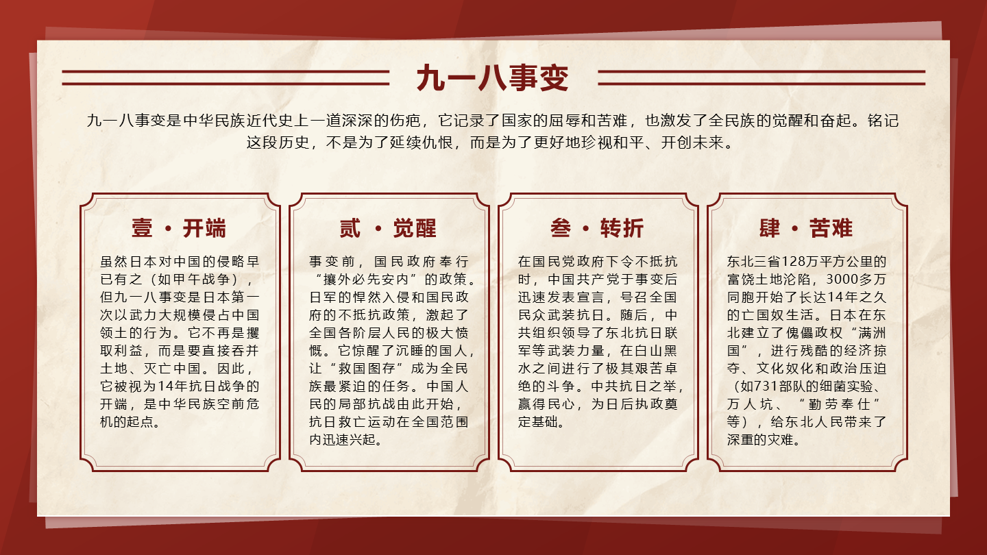 红色复古报纸风九一八事变科普PPT单页