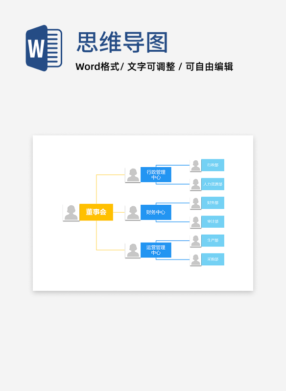 组织架构-彩色简约通用横版组织结构图word模板