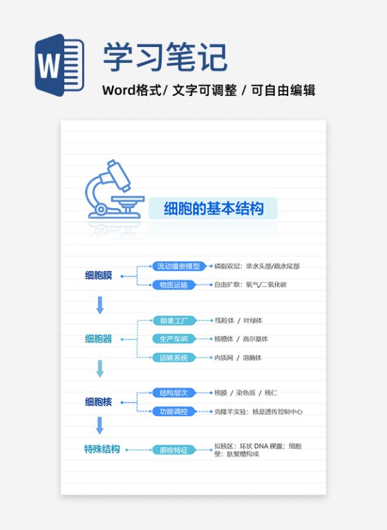 学习笔记-高中生物蓝绿简约竖版word模板