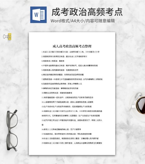 成人高考自考政治高频考点整理word模板