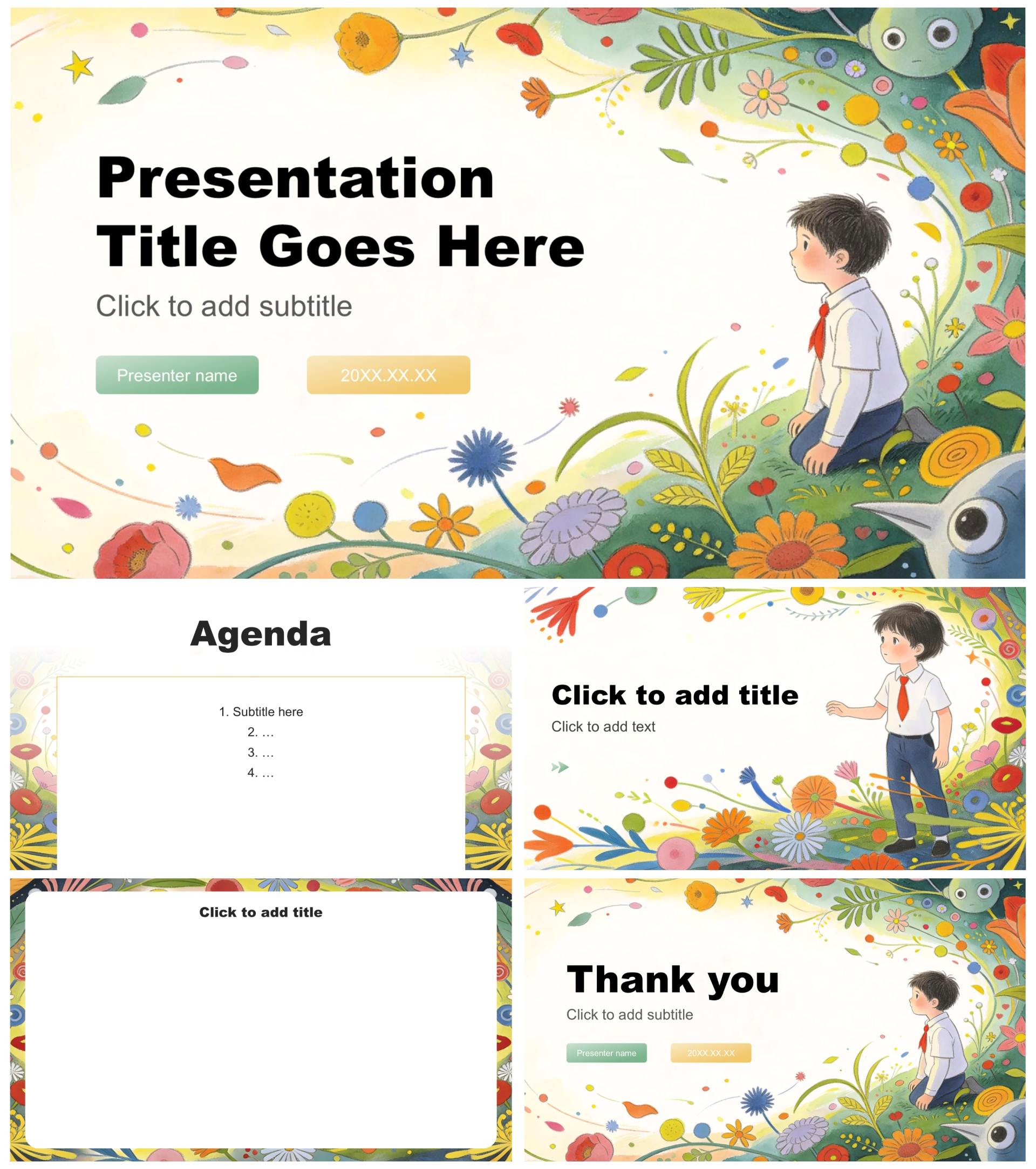 黄绿插画风自闭症早期识别与预防PPT主题模板