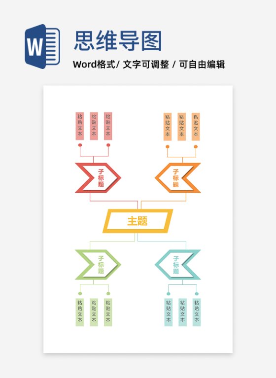 思维导图-彩色多边形思维导图word模板