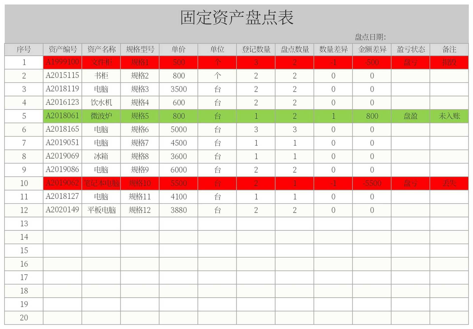 灰色固定资产盘点表Excel模板