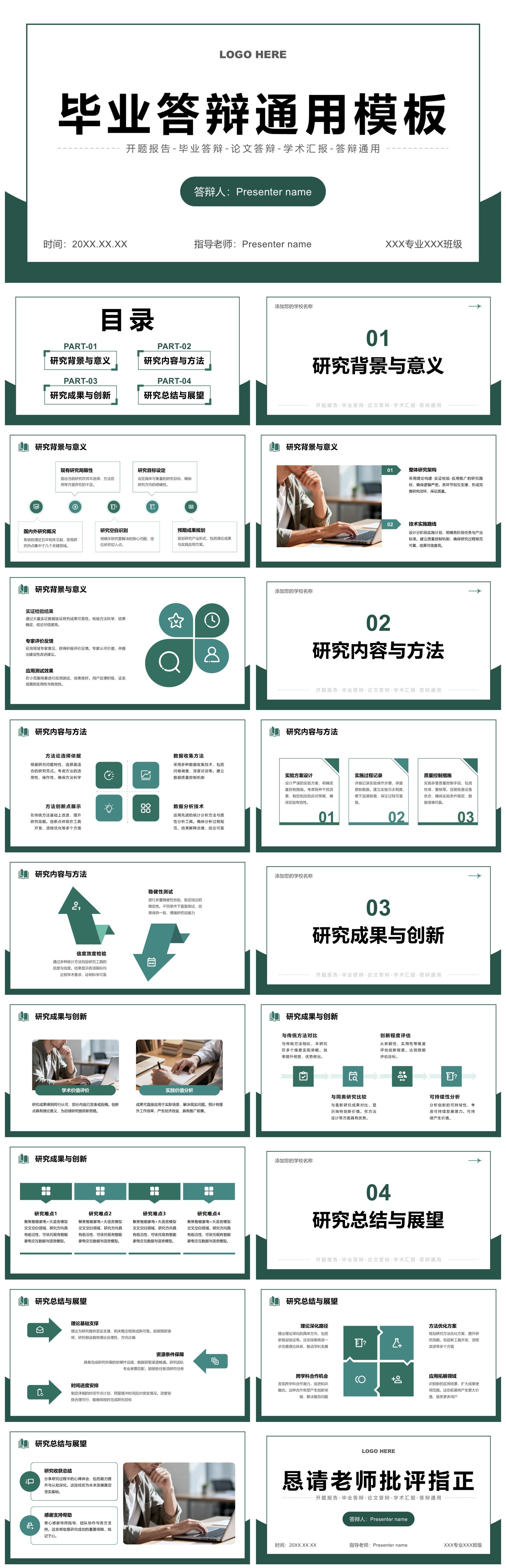 绿色简约风毕业论文答辩通用汇报PPT模板