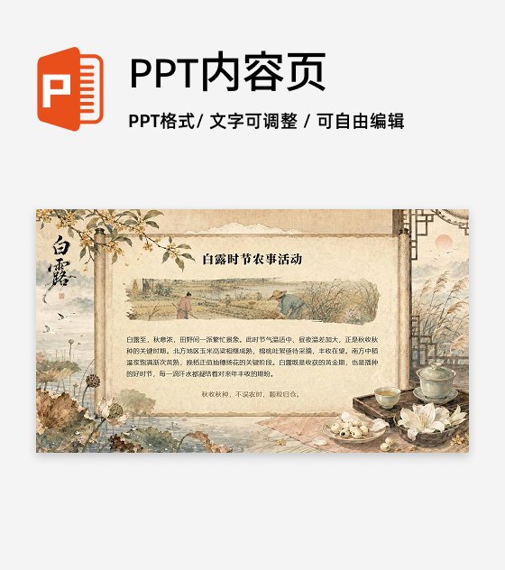 棕色国风白露节气农事活动科普讲座图文PPT单页