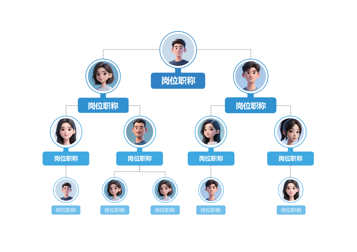 组织架构-蓝色几何头像竖版组织结构图word模板