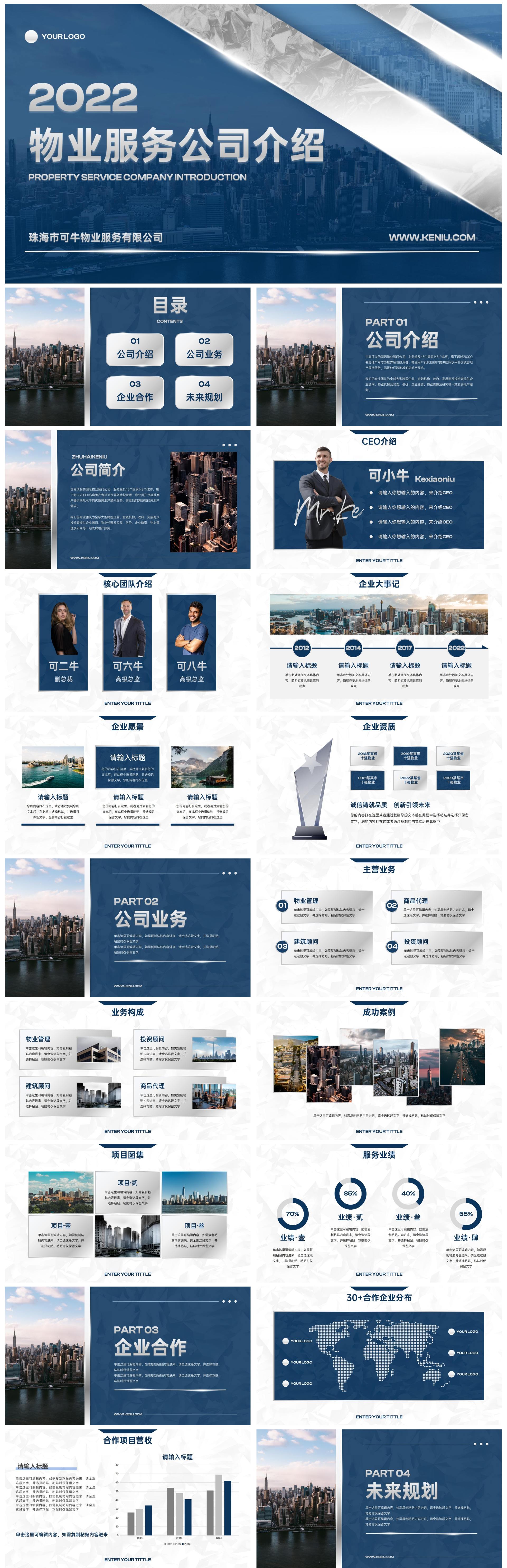 蓝色实景商务公司企业物业介绍PPT模板