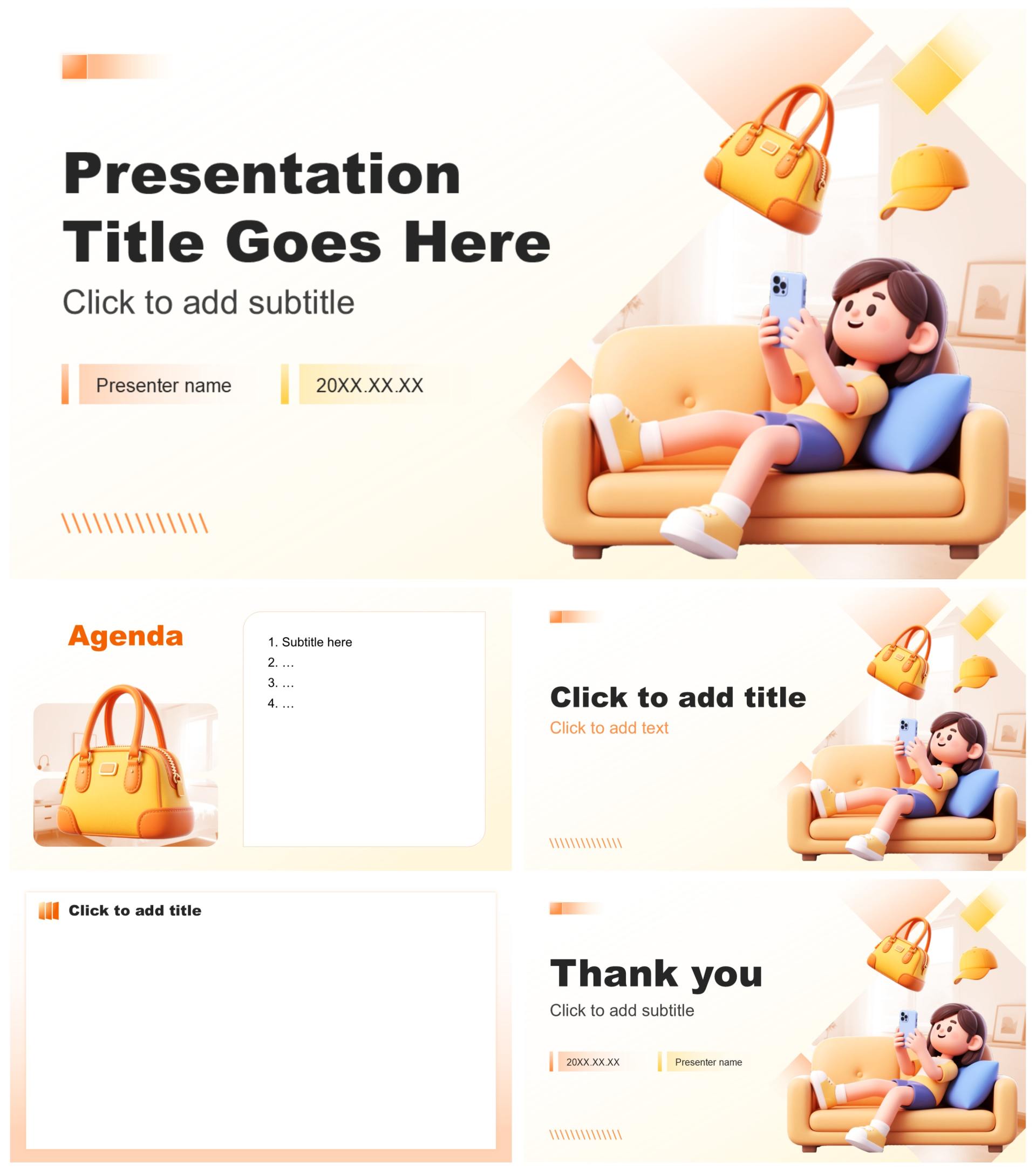 橙黄色3D风电商活动策划营销方案PPT主题模板