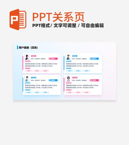 蓝粉色渐变风互联网用户画像四类关系页PPT模板